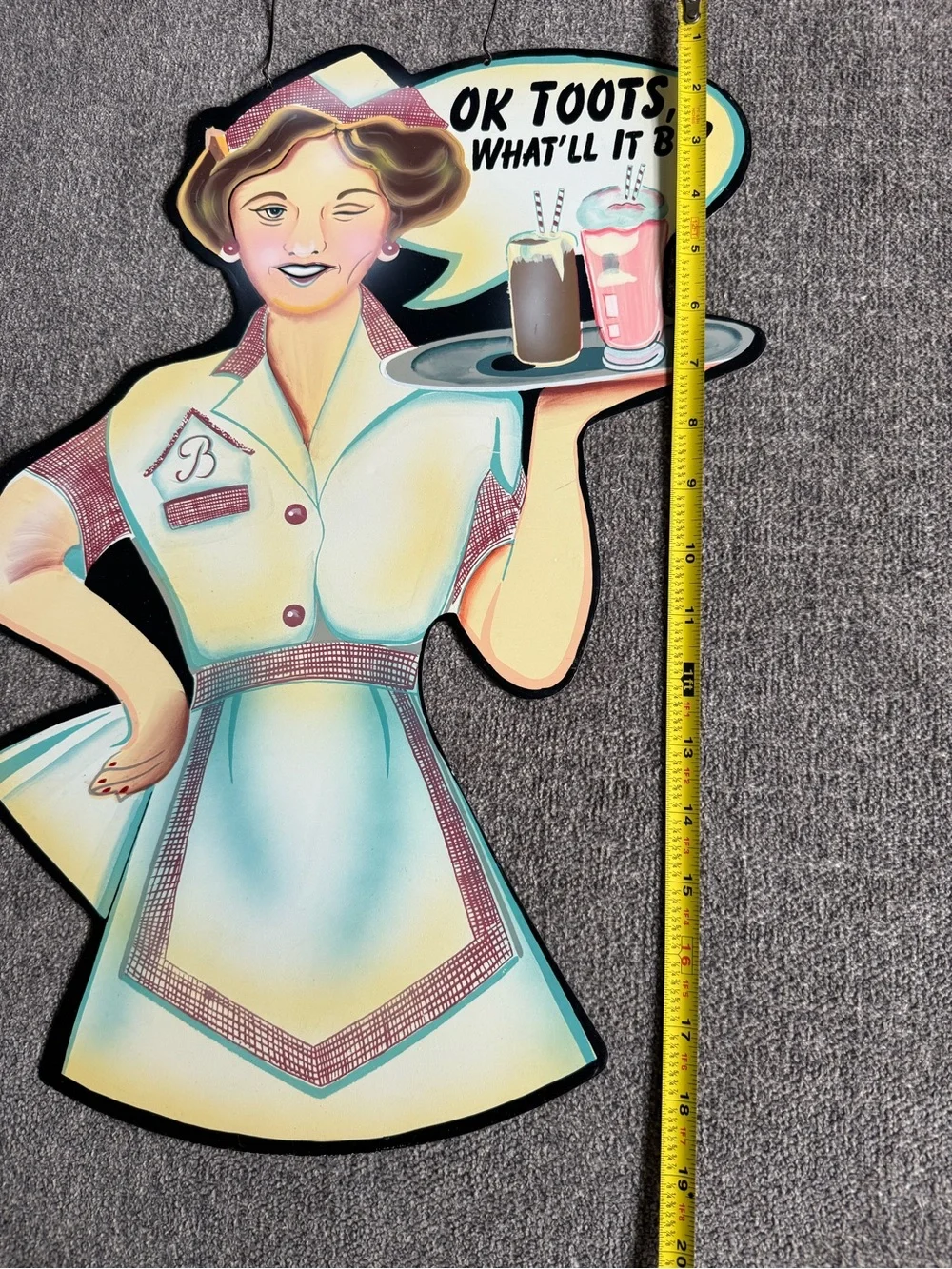 Vintage Style Blue Diner Waitress Wall Sign - 'OK Toots'